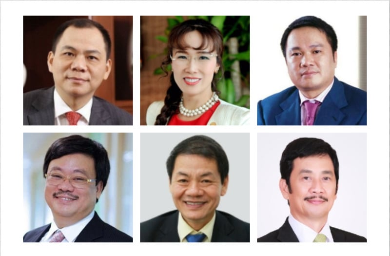 The other six Vietnamese representatives in Forbes’s list of USD billionaires (from left: Pham Nhat Vuong, Nguyen Thi Phuong Thao, Ho Hung Anh, Nguyen Dang Quang, Tran Ba Duong, and Bui Thanh Nhon. Photo courtesy of the billionaires.