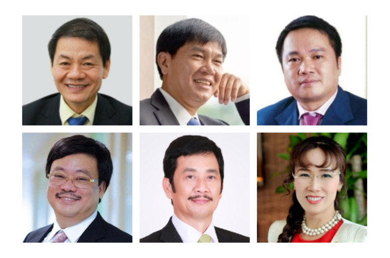 The other six Vietnamese representatives in Forbes’s list of USD billionaires (from left: Tran Ba Duong, Tran Dinh Long, Ho Hung Anh, Nguyen Dang Quang, Bui Thanh Nhon, and Nguyen Thi Phuong Thao). Photo courtesy of the billionaires.