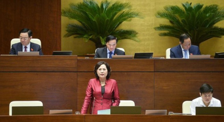 State Bank Governor Nguyen Thi Hong speaks at National Assembly's session on June 9, 2022. Photo courtesy of the legislative body