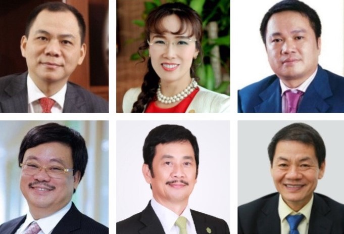 The other six Vietnamese representatives in Forbes’s list of USD billionaires (from left: Pham Nhat Vuong, Nguyen Thi Phuong Thao, Ho Hung Anh, Nguyen Dang Quang, Bui Thanh Nhon, and Tran Ba Duong). Photo courtesy of the billionaires.