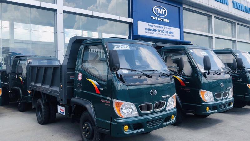 Trucks on display in front of TMT Motors's branch in Ho Chi Minh City. Photo courtesy of the company.