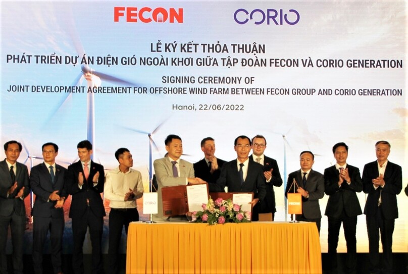 Executives of Corio Generation and Fecon celebrate the signing of their partnership in Hanoi on June 22, 2022. Photo courtesy of Fecon.