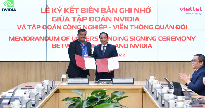 MoU signing ceremony between Viettel and Nvidia on June 30, 2022. Photo courtesy of Viettel.