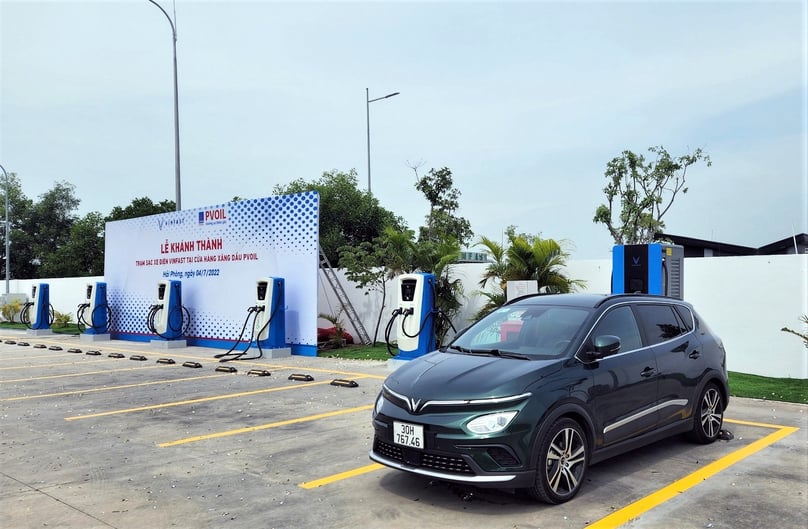 VinFast’s first EV charging station at a petrol station starts operation on July 4, 2022. Photo courtesy of VinFast.