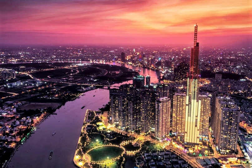  A corner of Ho Chi Minh City, Vietnam’s largest economic hub, by night. Photo courtesy of Vingroup.