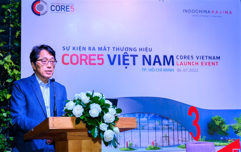 Keisuke Koshijima, Kajima Corporation's executive vice president, delivers a speech at the Core5 Vietnam launch in HCMC on July 6, 2022. Photo courtesy of the company.
