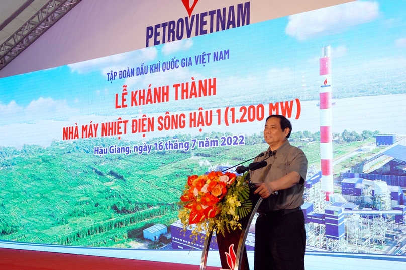 PM Pham Minh Chinh speaks at the inauguration ceremony of the Song Hau 1 thermal power plant in Hau Giang, southern Vietnam on July 17, 2022. Photo courtesy of the province.