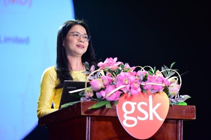 GSK Pharma Vietnam president Pham Thi My Lien gives a speech while launching the firm in Ho Chi Minh City on May 11, 2022. Photo courtesy of the company.