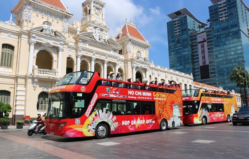 Sightseeing on a double decker bus in Ho Chi Minh City. Photo courtesy of Vietnam News Agency.