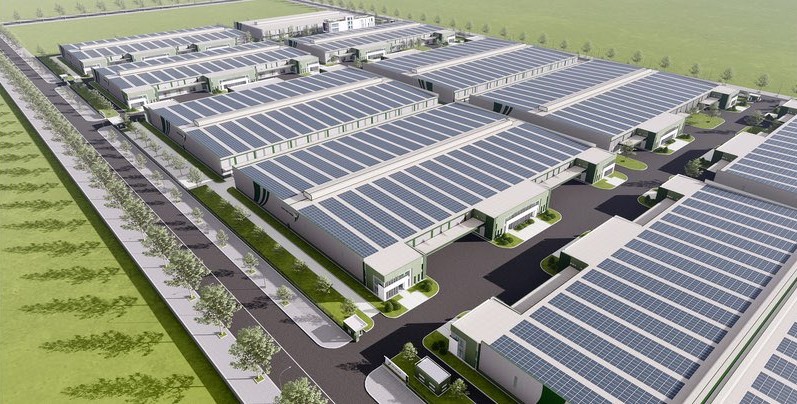 An artist’s impression of rooftop solar systems installed on factories and warehouses at KCN Vietnam-developed Ho Nai Industrial Park in Dong Nai province, southern Vietnam. Photo courtesy of the company.