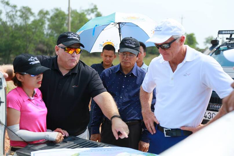A Truong Thinh Group representative and partners survey the area for a 36-hole golf course in Bao Ninh commune, Quang Binh province, central Vietnam. Photo courtesy of The Investor/Vu Tuan.