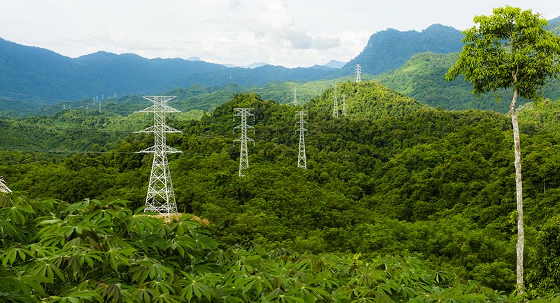 The 220 kV Nam Mo-Tuong Duong transmission line brings power from Laos to Vietnam. Photo courtesy of the government's portal.
