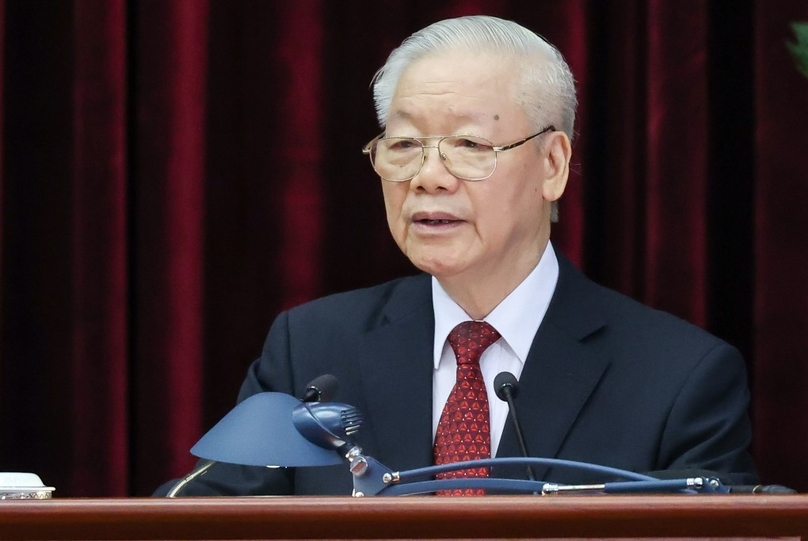 Party General Secretary Nguyen Phu Trong delivers a speech at the closing of the sixth plenum of the 13th Central Committee, October 9, 2033. Photo courtesy of the government's portal.