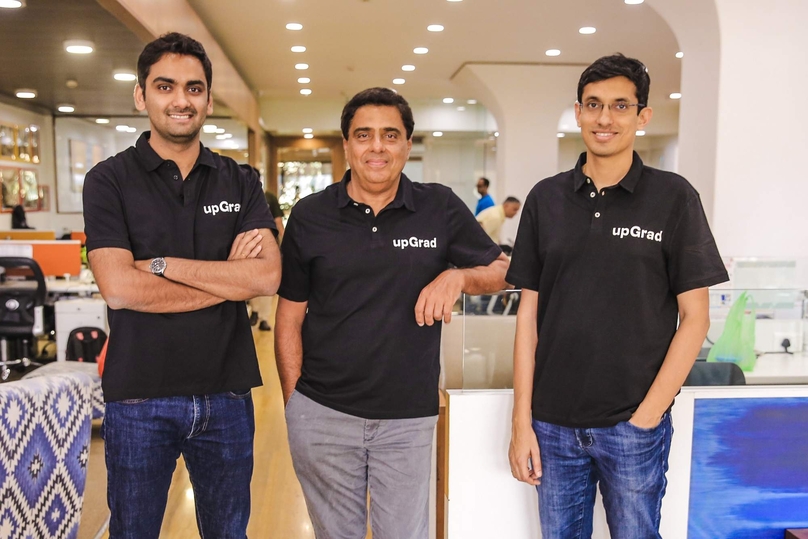 (from left) Phalgun Kompalli co-founder; Ronnie Screwvala, executive chairman & co-founder; and Mayank Kumar, co-founder & MD, upGrad. Photo courtesy of the company.
