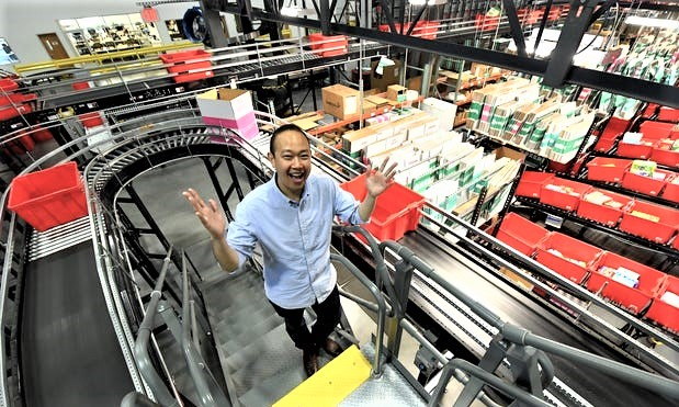 Boxed CEO Chieh Huang in the company’s warehouse in Union, New Jersey, U.S. Photo courtesy of USA Today.