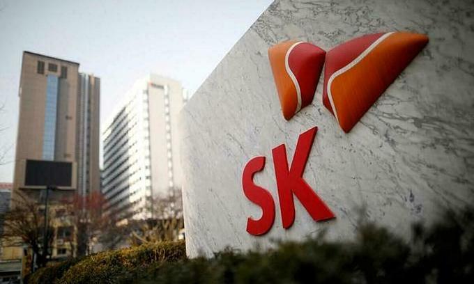 Logo of SK Group, a top industrial business in South Korea. Photo courtesy of Yonhap news agency.