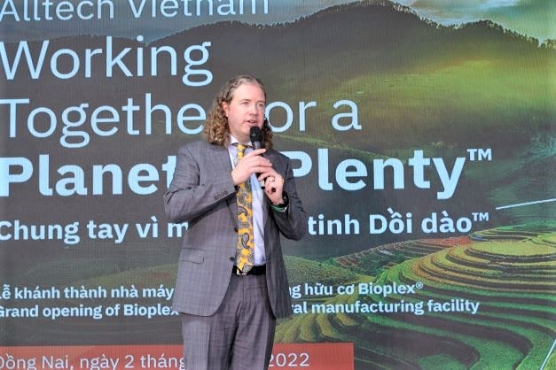  Alltech president and CEO Mark Lyons at the November 2, 2022 opening of the new Bioplex plant in Dong Nai province, southern Vietnam. Photo courtesy of the firm. 