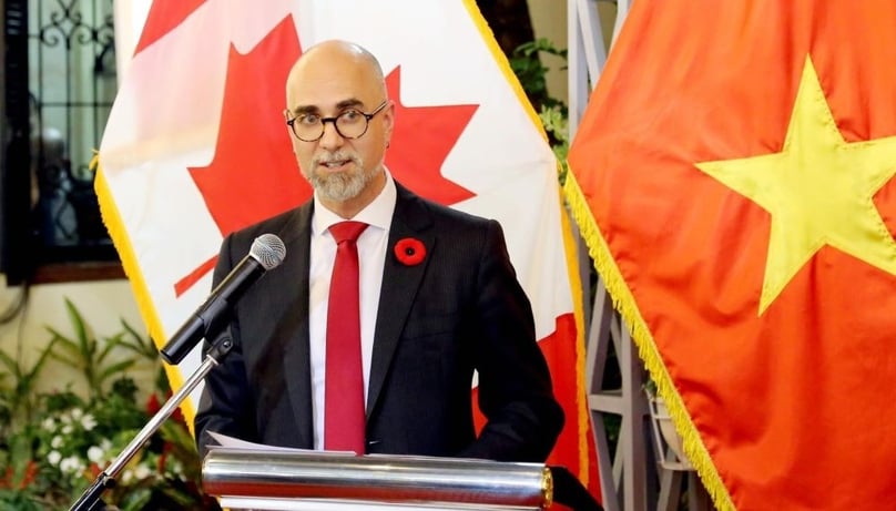Canadian Ambassador to Vietnam Shawn Perry Steil speaks at the fifth anniversary of Vietnam-Canada comprehensive partnership in Hanoi on November 8, 2022. Photo courtesy of The Word & Vietnam newspaper.