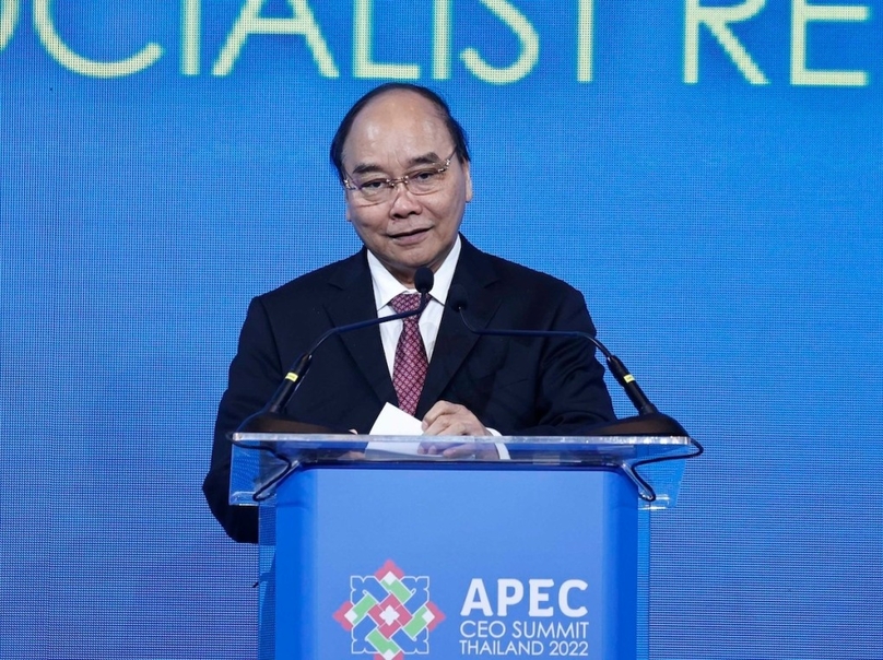 State President Nguyen Xuan Phuc speaks at the APEC CEO Summit on November 17, 2022. Photo courtesy of Vietnam News Agency.