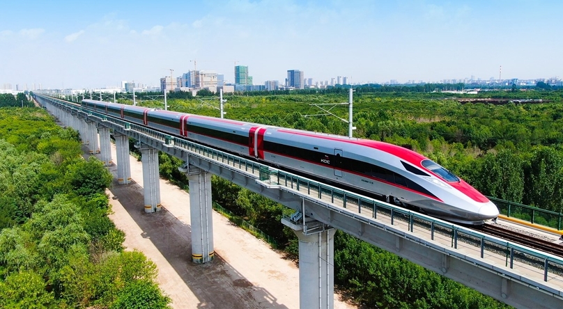 A bullet train designed for 350km/h travel for Jakarta-Bandung High-Speed Railway rolls off assembly line in Qingdao, East China's Shandong Province on August 5, 2022. Photo courtesy of China Railway.