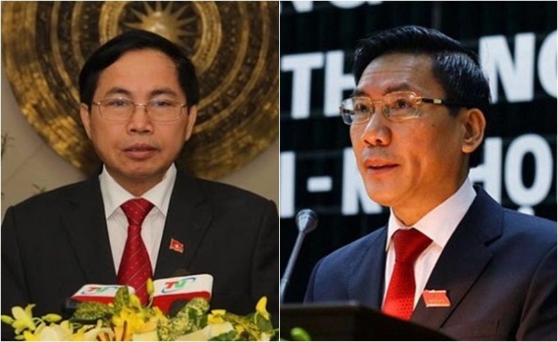 Former chairmen of Thai Nguyen People's Committee, Duong Ngoc Long (L) and Vu Hong Bac, were issued warnings in December 2022. Photo courtesy of Thai Nguyen province's portal.