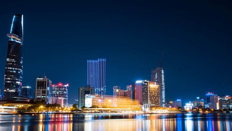  District 1 in Ho Chi Minh City by night. Photo courtesy of Knight Frank Vietnam.