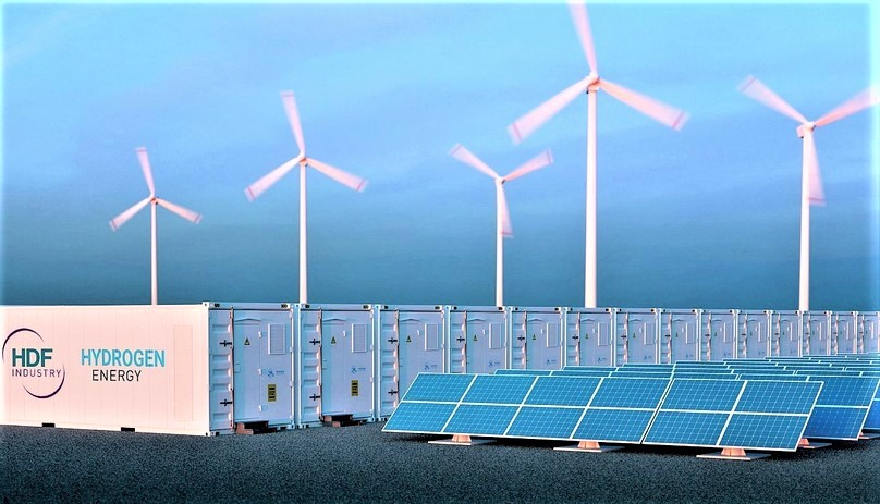An artist’s impression of HDF Energy’s combination of wind, solar, and hydrogen power generation. Photo courtesy of the company.