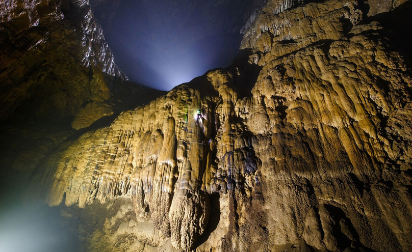 The Vietnam Wall is the name of the tallest stalactite wall located at the end of Son Doong. Photo courtesy of Oxalis.
