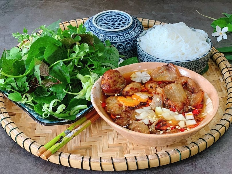 'Bun cha', or grilled pork with rice noodles, one of the most well-known Vietnamese dishes. Photo courtesy of Gotadi.com.