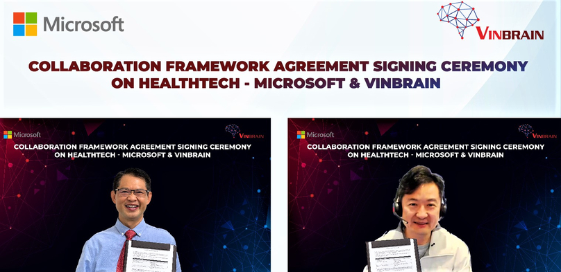 VinBrain CEO Truong Quoc Hung (L) and Microsoft’s Dr. Yumao Lu at their recent virtual collaboration agreement signing ceremony. Photo courtesy of VinBrain.