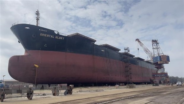 The Oriental Glory under repair seen on February 2, 2023. Photo courtesy of Vietnam News Agency