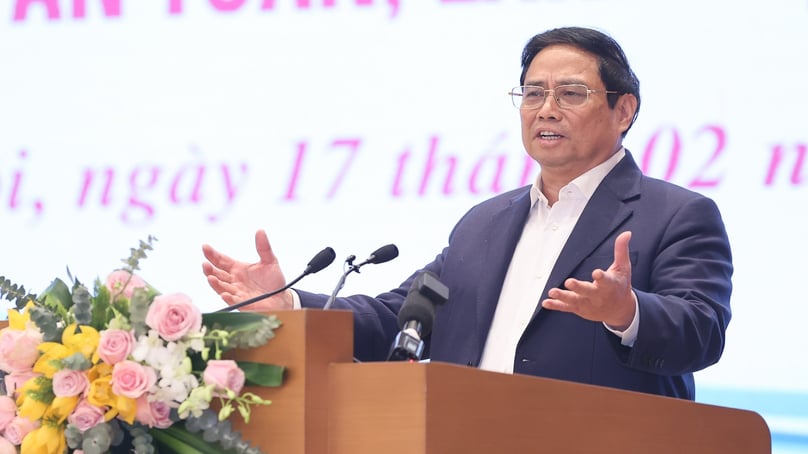 Prime Minister Pham Minh Chinh chairs a conference to address real estate market woes on February 17, 2022. Photo courtesy of the government portal.
