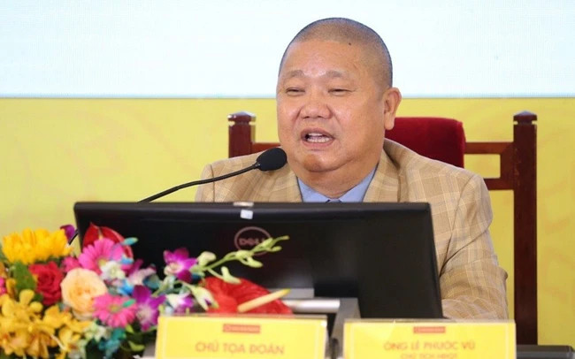 Hoa Sen Group chairman Le Phuoc Vu speaks at the company's annual general meeting of shareholders on March 10, 2023. Photo courtesy of CafeF.