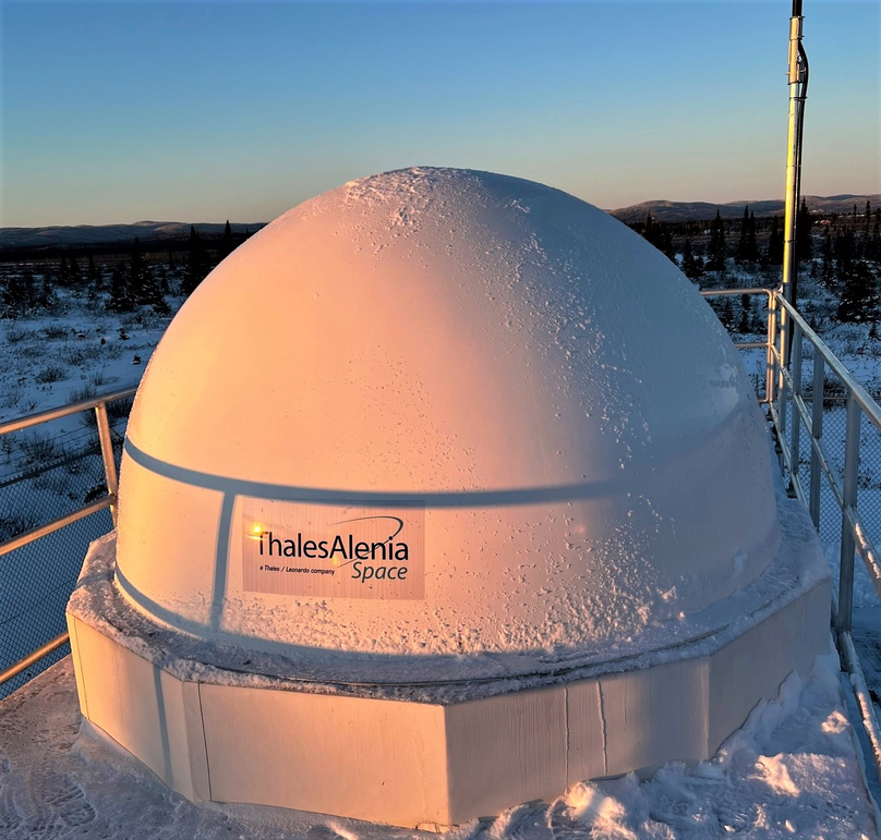  A Thales Alenia Space parabolic antenna for search and rescue in Canada’s Happy Valley-Goose Bay. Photo courtesy of the firm.