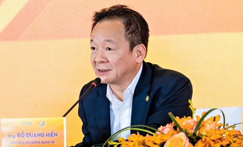 SHB chairman Do Quang Hien addresses his bank’s annual general meeting in Hanoi on April 11, 2023. Photo courtesy of SHB.