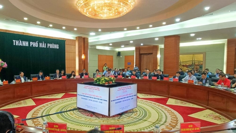 The Taiwan Electrical and Electronic Manufacturers’ Association mission discusses investment opportunities in the northern city of Hai Phong on April 19, 2023. Photo courtesy of Hai Phong Economic Zone Authority.