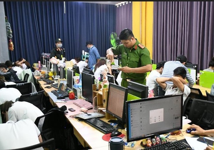Police search the headquarters of Viet Law firm in Tien Giang province, Vietnam's Mekong Delta. Photo courtesy of Tien Giang police.