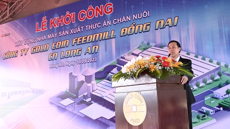 One Food Group CEO Ha Van Minh speaks at the construction launching ceremony in Long An province, southern Vietnam on May 10, 2023. Photo courtesy of the company.