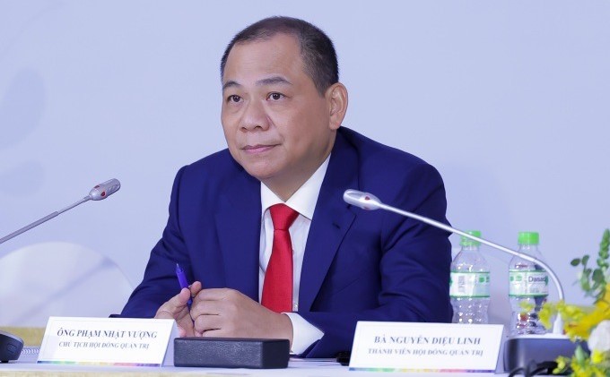 Vingroup chaiman Pham Nhat Vuong speaks at the group's annual general meeting in Hanoi on May 17, 2023. Photo courtesy of the corporation.