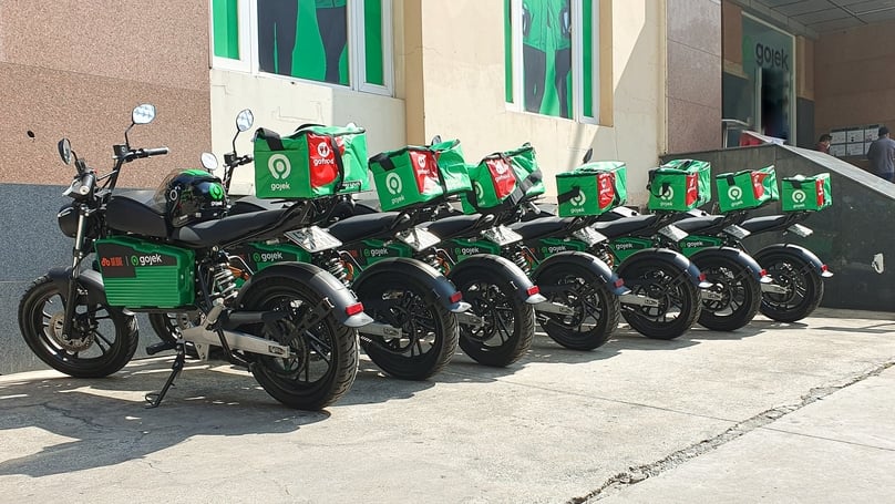 A fleet of Gojek motorbikes in Vietnam provided by Dat Bike. Photo courtesy of Dat Bike.