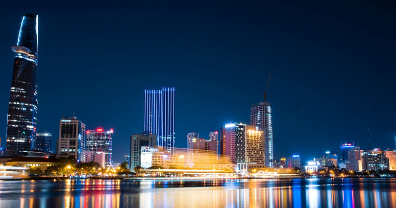 District 1 in Ho Chi Minh City by night. Photo courtesy of Knight Frank Vietnam.