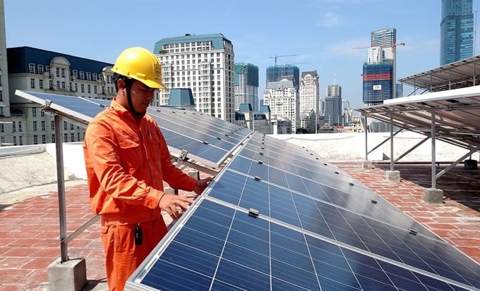 Solar power panels are installed on the rooftops of households in Hanoi. Photo courtesy of Vietnam News Agency.