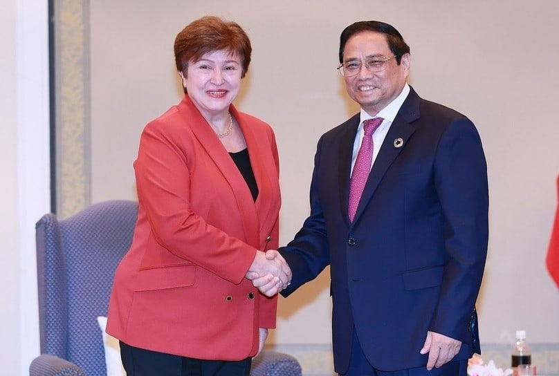 Vietnam’s Prime Minister Pham Minh Chinh (right) meets with IMF managing director Kristalina Georgieva in in Hiroshima, Japan on May 20, 2023. Photo courtesy of Vietnam’s government portal.