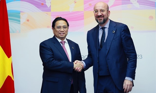 Prime Minister Pham Minh Chinh had talks with President of the European Council (EC) Charles Michel. Photo courtesy of Vietnam News Agency.