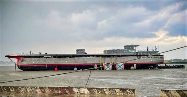 The Grain de Sail II hull at Piriou Vietnam shipyard in Ho Chi Minh City’s Nha Be district. Photo courtesy of Grain de Sail Company.
