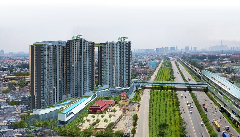  An artist’s impression of Metro Star project with a pedestrian bridge to Binh Thai Station of Ho Chi Minh City’s metro line 1. Photo courtesy of Metro Star.