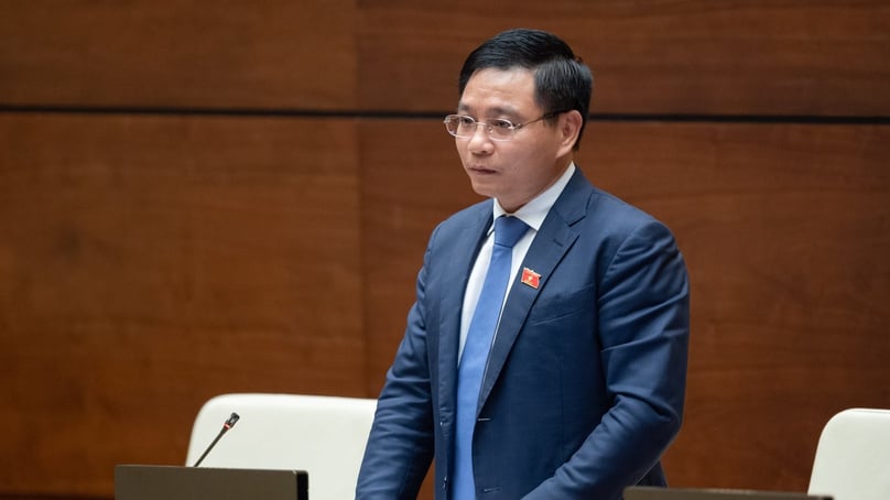 Minister of Transport Nguyen Van Thang at the National Assembly's session on June 8, 2023. Photo courtesy of the legislative body.
