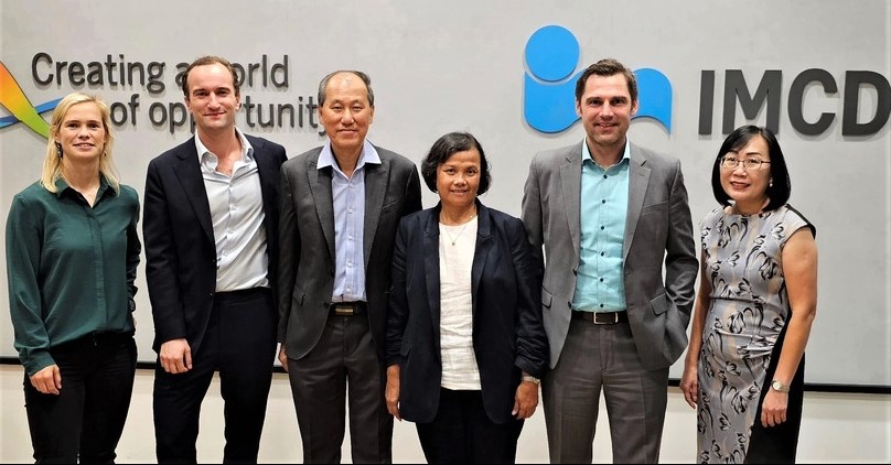 Representatives of IMCD and Brylchem Group pose for a photo in Singapore to illustrate IMCD’s acquisition of Brylchem on June 16, 2023. Photo courtesy of IMCD.