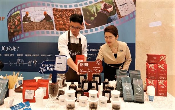 Buon Ma Thuot’s coffee products on display at a promotion event in Hanoi in June 2023. Photo courtesy of Vietnam News Agency.