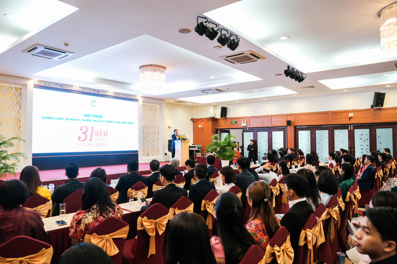 A senior CT Group executive speaks at a ceremony held to celebrate the group’s 31st anniversary. Photo courtesy of the group.